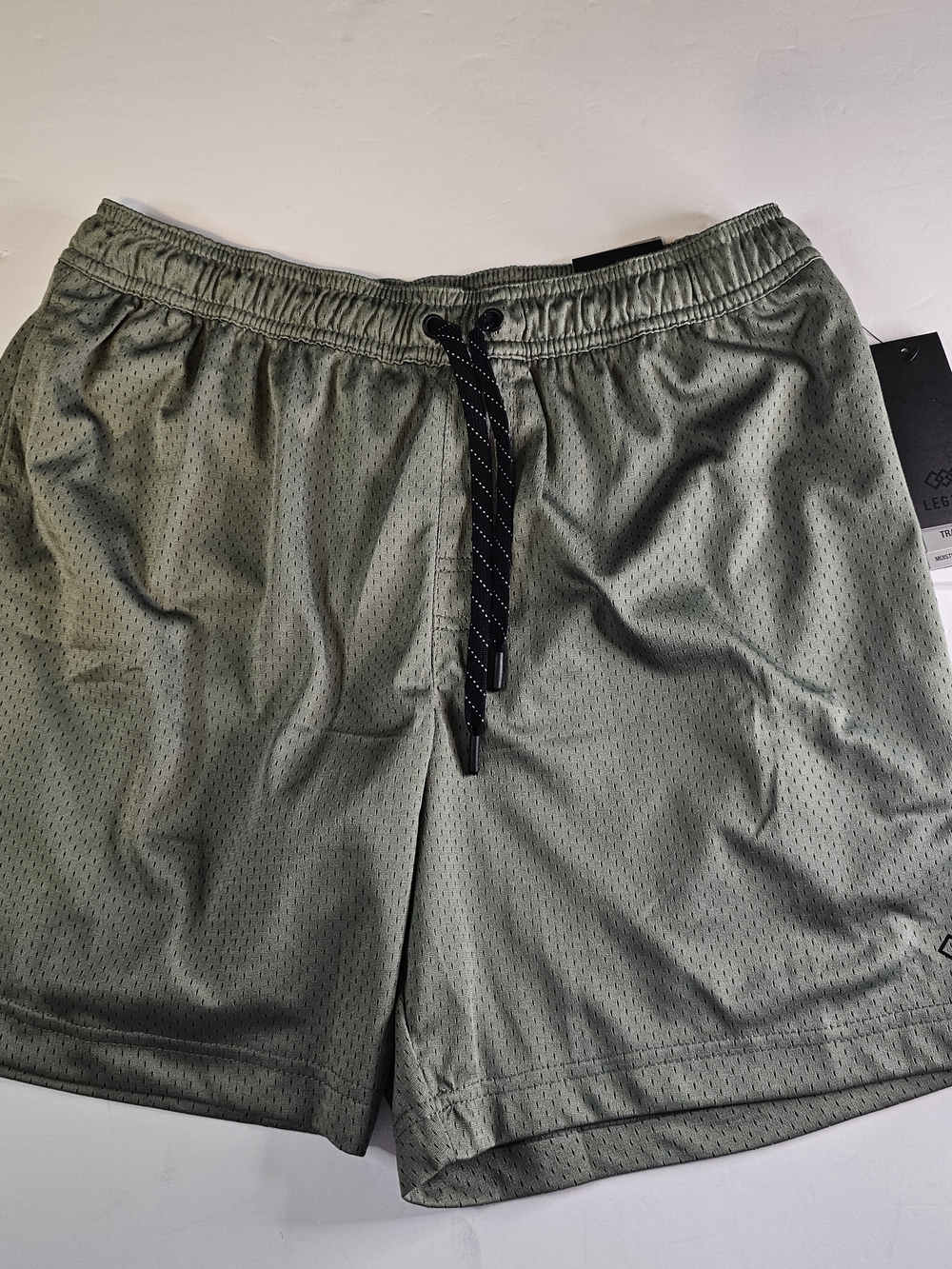 NET Men's LEG3ND Athletic Mesh Shorts in Olive Green - Drawstring Waist Pockets